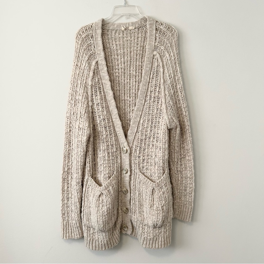 Anthropologie Cream Cable Knit Button-Front Cardigan - Picture 1 of 6